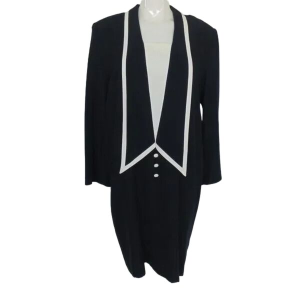 Vintage Dress, 9/10, Statement Collar, Navy/White trim, Long sleeve JOHN ROBERTS - Picture 10 of 12